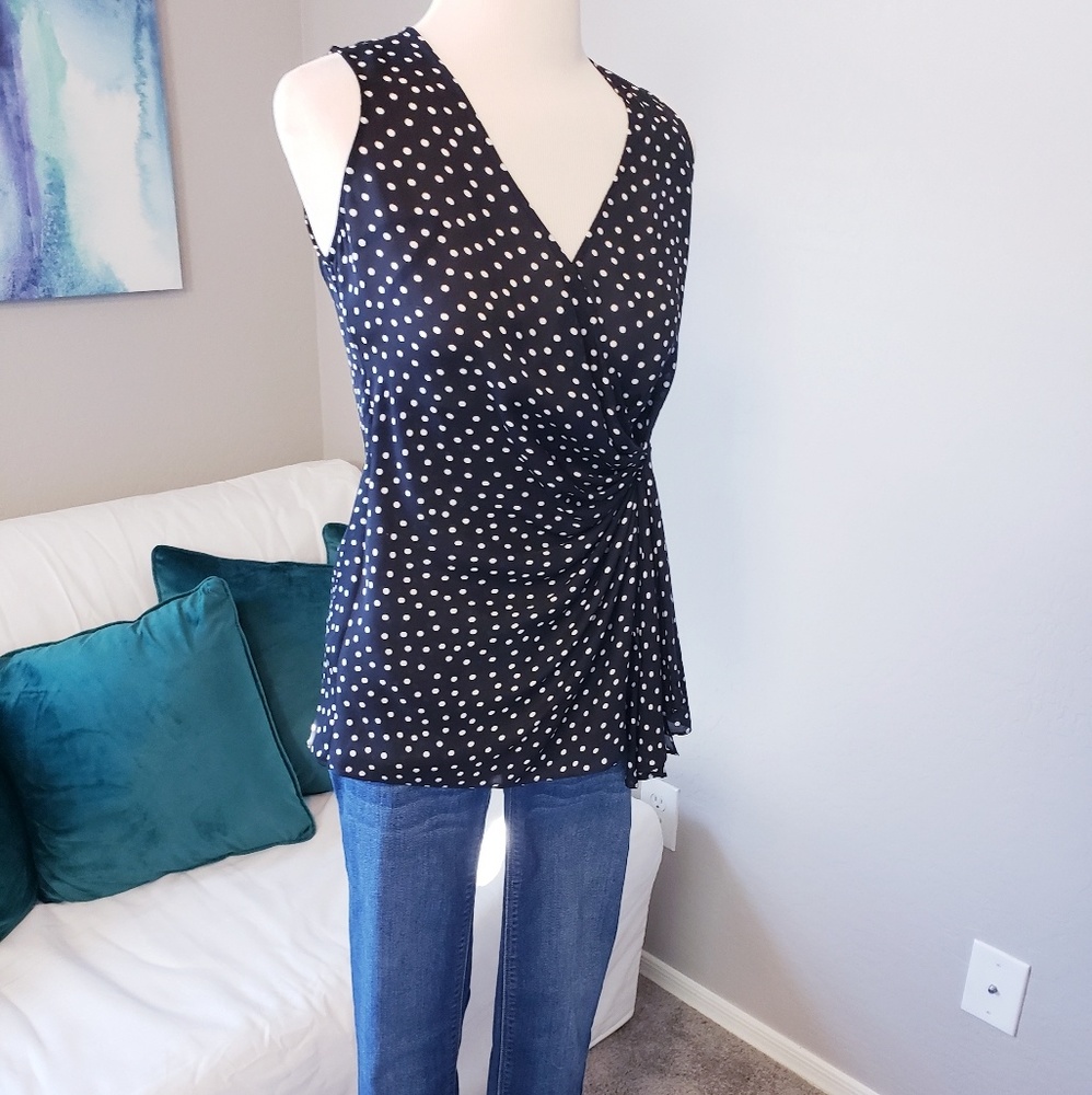 100% silk!   Polka dot top with side gathering